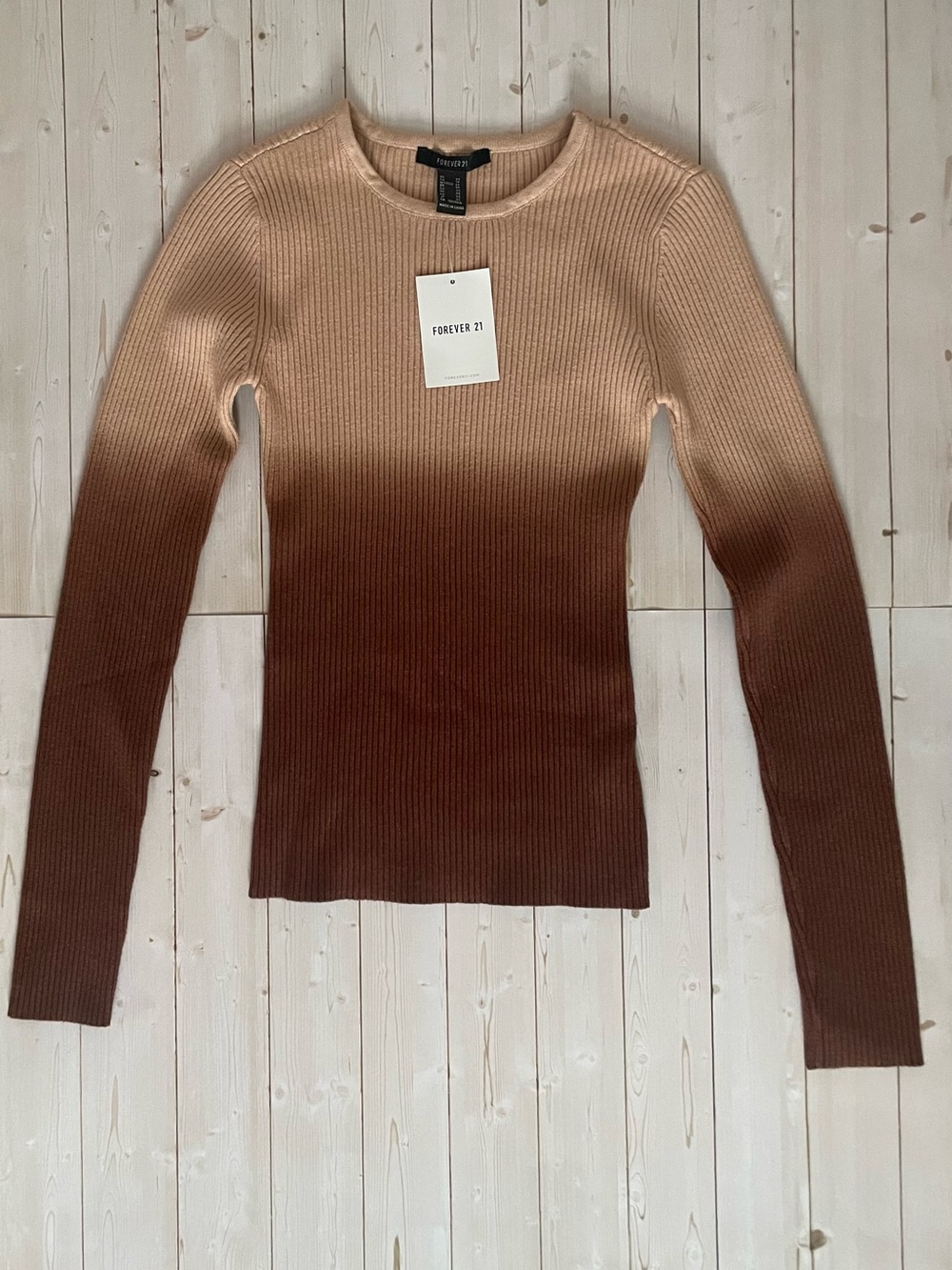 Forever 21 Ombré Ribbed Knit Long Sleeve Top - Taupe Beige/Brown
